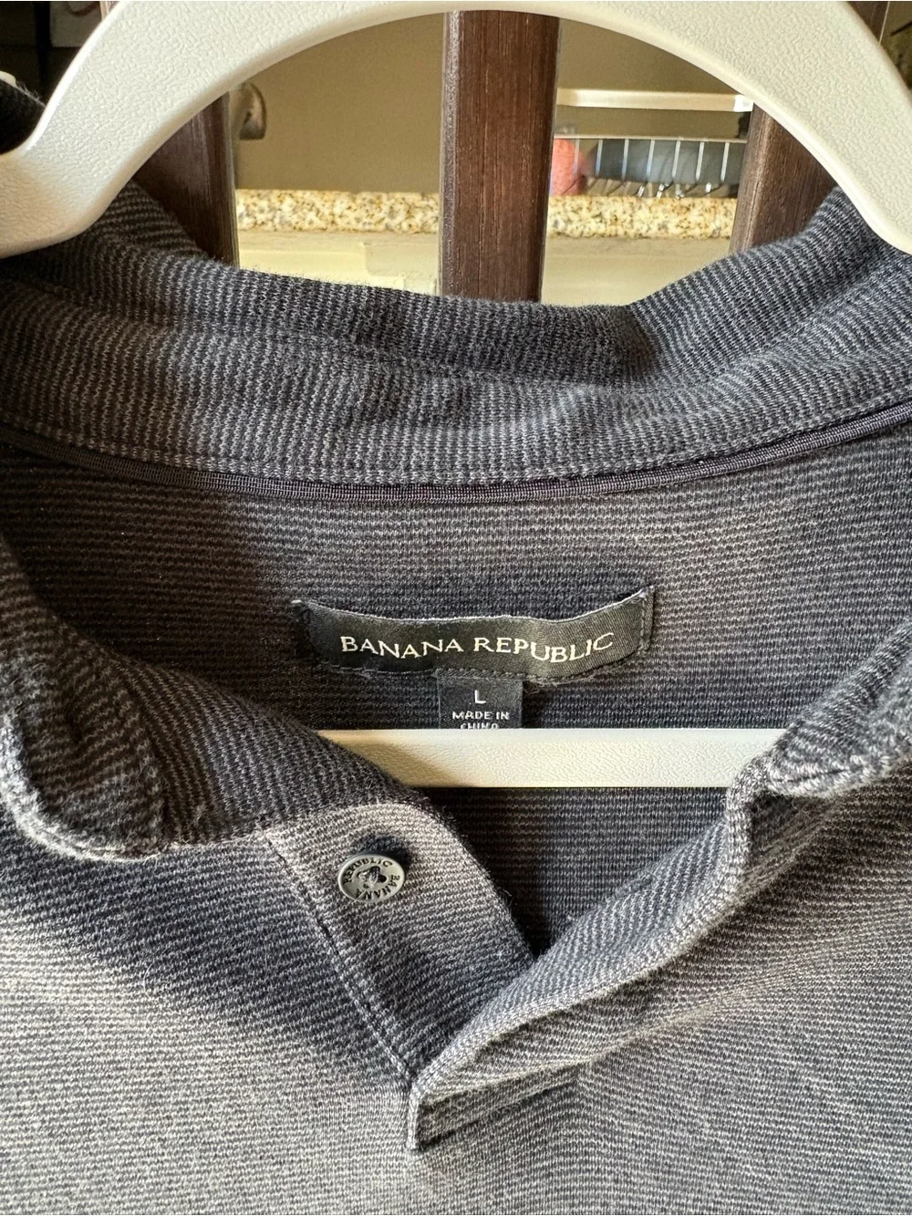 Banana Republic Men's Striped Charcoal Polo Shirt